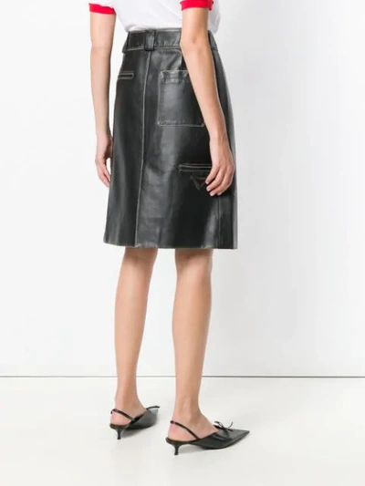 Shop Prada Calf Leather Skirt In F0002