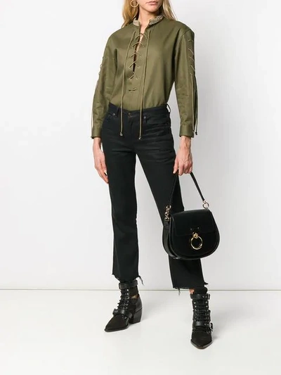 Shop Saint Laurent Embroidered Lace-up Shirt In Green