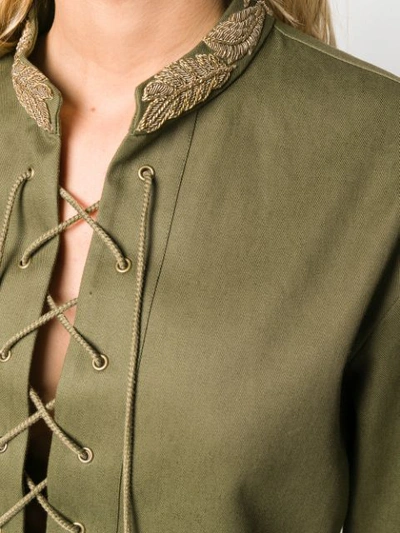 Shop Saint Laurent Embroidered Lace-up Shirt In Green