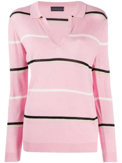 Shop Cashmere In Love Striped Polo Shirt In Pink