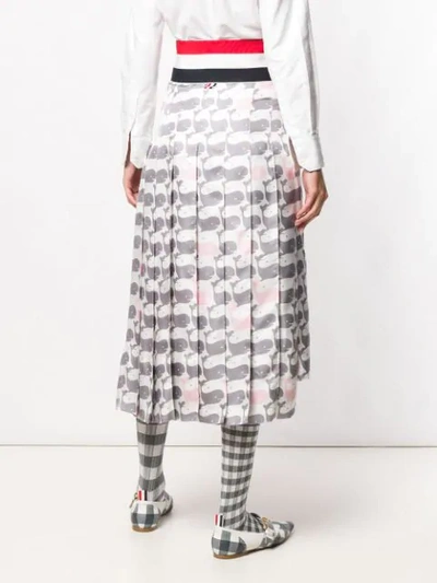Shop Thom Browne Rwb-stripe Whale-print Skirt In Grey