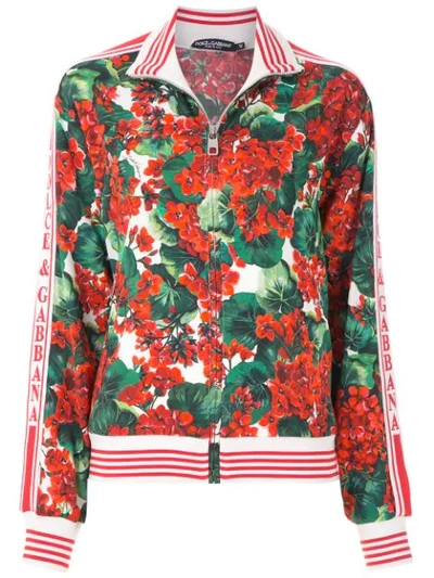 Shop Dolce & Gabbana Hydrangea Printed Bomber Jacket In Red