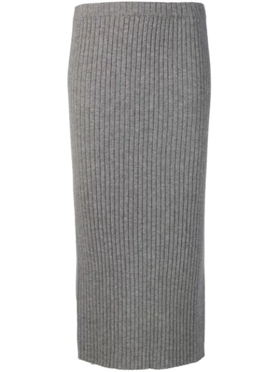 Shop Allude Ribbed Knit Midi Skirt In Grey