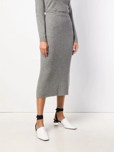 Shop Allude Ribbed Knit Midi Skirt In Grey
