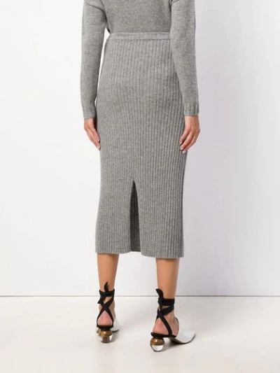 Shop Allude Ribbed Knit Midi Skirt In Grey