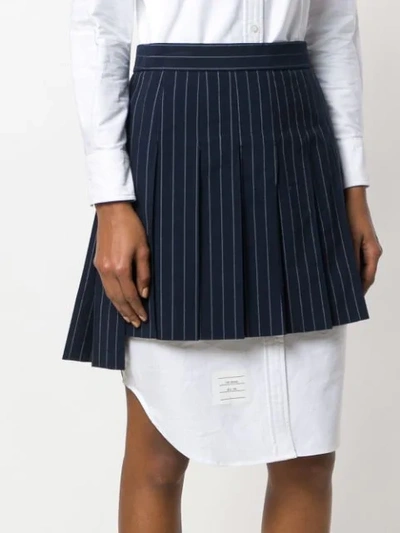 Shop Thom Browne Chalk Stripe Pleated Mini Skirt In Blue