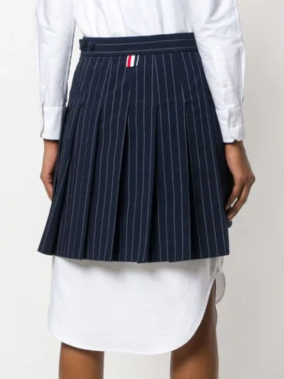 Shop Thom Browne Chalk Stripe Pleated Mini Skirt In Blue