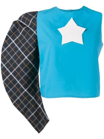 Shop A.w.a.k.e. One Sleeve Star Logo Top In Blue