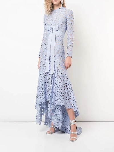 Shop Oscar De La Renta Floral Lace Dress In Blue
