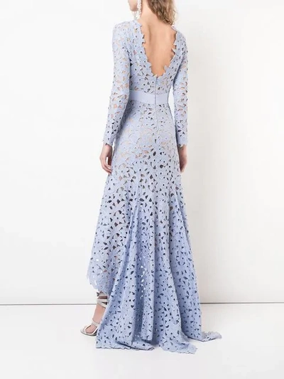 Shop Oscar De La Renta Floral Lace Dress In Blue