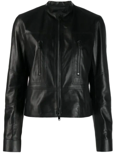 Shop Valentino Zipped Leather Jacket In Black