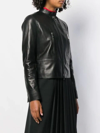 Shop Valentino Zipped Leather Jacket In Black