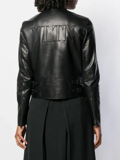 Shop Valentino Zipped Leather Jacket In Black