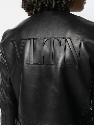 Shop Valentino Zipped Leather Jacket In Black