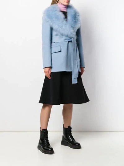 Shop Prada Goat Fur Collar Jacket In Blue