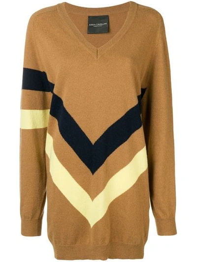 Shop Erika Cavallini Boxy Striped Print Sweater In Brown