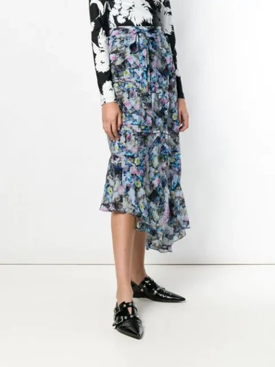 Shop Preen Line Floral Print Asymmetric Skirt In Blue