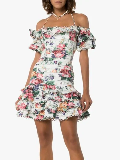 ZIMMERMANN ALLIA FLORAL PRINT MINI DRESS - 白色