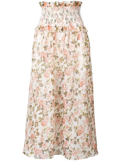 Shop Zimmermann Floral Ruched Skirt In Neutrals