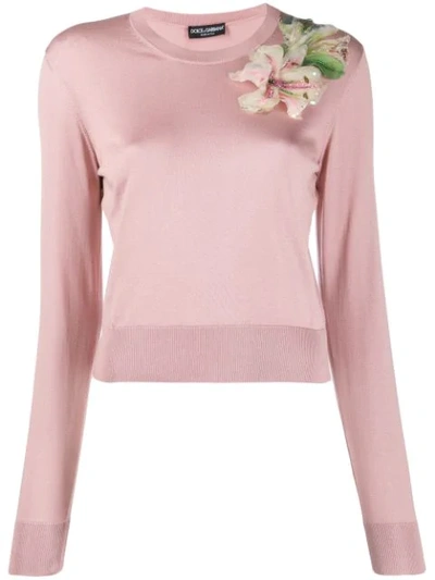 Shop Dolce & Gabbana Floral Embroidered Sweater In Pink