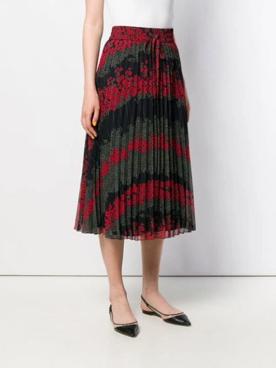 Shop Red Valentino Floral Print Pleated Skirt In Black