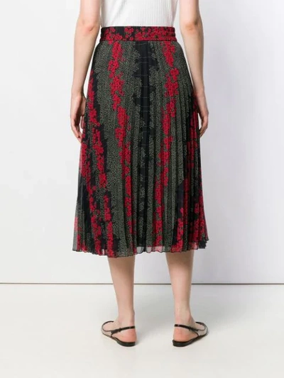 Shop Red Valentino Floral Print Pleated Skirt In Black