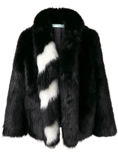Shop Off-white Striped Collar Fur Jacket In Black