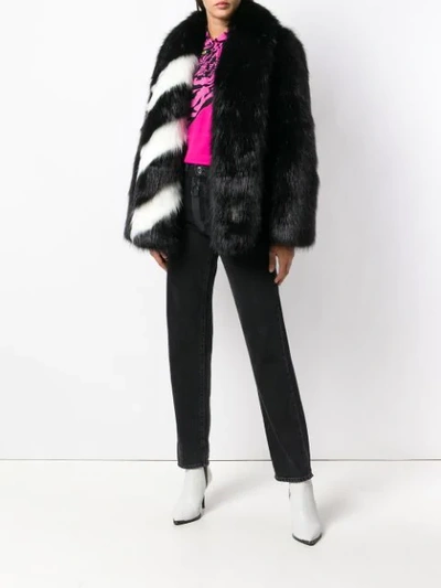 Shop Off-white Striped Collar Fur Jacket In Black