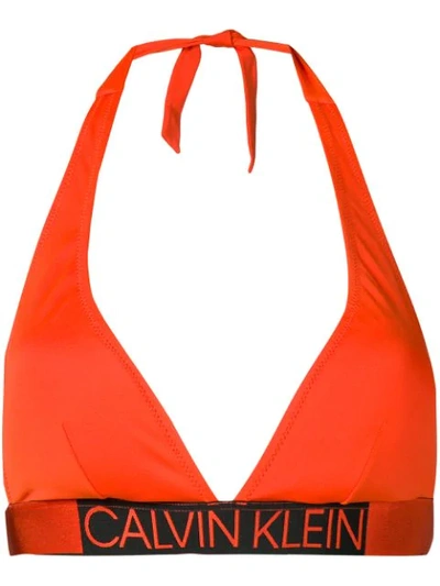 Shop Calvin Klein Logo Waistband Bikini Top In Orange