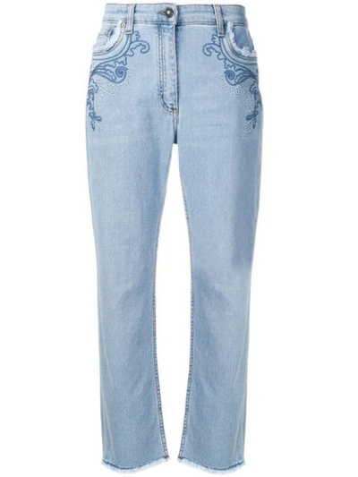 Shop Etro Embroidered Detail Jeans In Blue