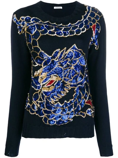 Shop P.a.r.o.s.h Sequin Embroidered Dragon Sweater In Blue