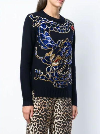 Shop P.a.r.o.s.h Sequin Embroidered Dragon Sweater In Blue