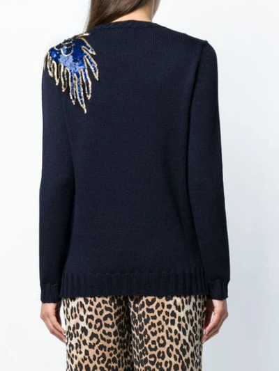 Shop P.a.r.o.s.h Sequin Embroidered Dragon Sweater In Blue