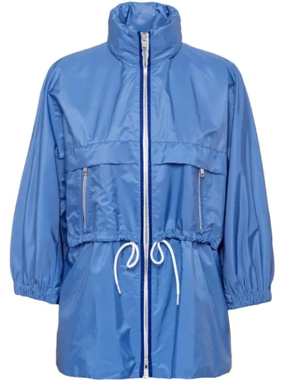 Shop Prada Feather Nylon Rain Jacket In Blue