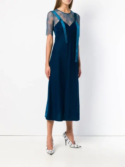Shop Off-white Asymmetric Shoulder Strip Dress In 3000 Turchese