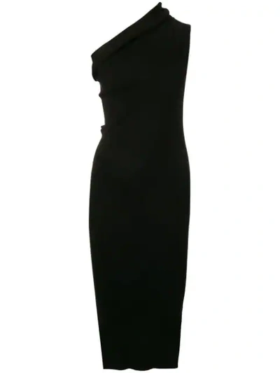 Shop Rick Owens One Shoulder Ribbed Dress In Black