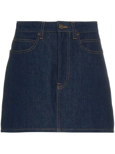 Shop Calvin Klein Jeans Est.1978 Logo Back Denim Mini Skirt In 102 Blue