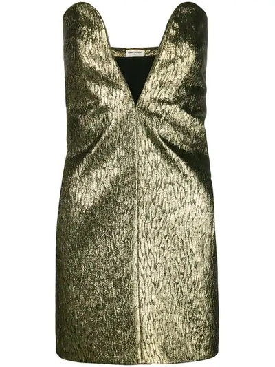 Shop Saint Laurent Textured Mini Dress In Metallic