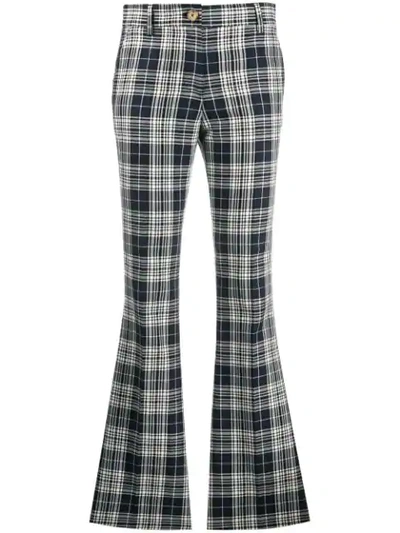Shop Tommy Hilfiger Plaid Kick Flare Trousers In Blue