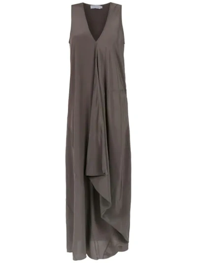 Shop Mara Mac Long Silk Dress In Grey