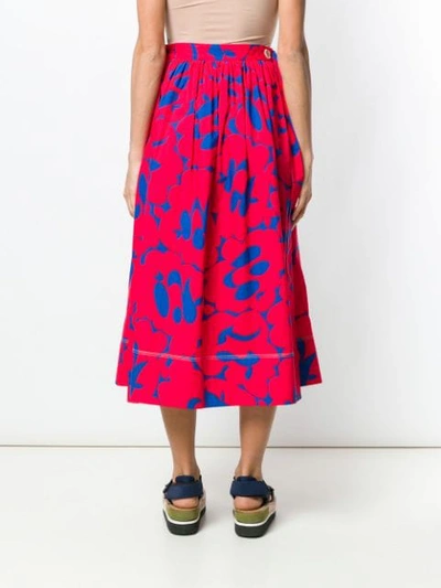 Shop Marni Printed Full Skirt In Red