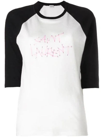 Shop Saint Laurent Logo Print Raglan T-shirt In White