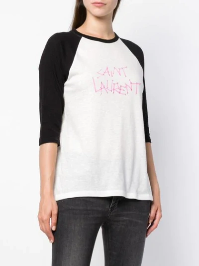 Shop Saint Laurent Logo Print Raglan T-shirt In White