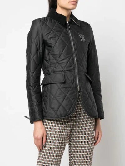 Shop Burberry Quilted Logo Plaque Jacket In Black