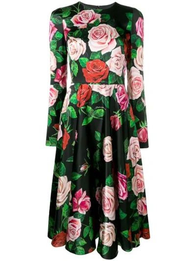 Shop Dolce & Gabbana Floral Print Midi Dress In Hnx46 Mix Rose Fdo.nero