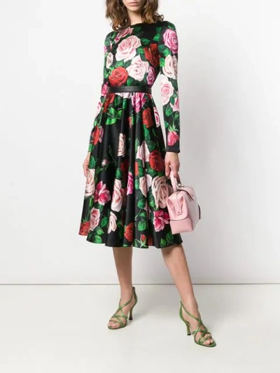 Shop Dolce & Gabbana Floral Print Midi Dress In Hnx46 Mix Rose Fdo.nero
