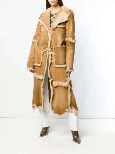 Shop A.n.g.e.l.o. Vintage Cult 1990's Panelled Long Coat - Neutrals