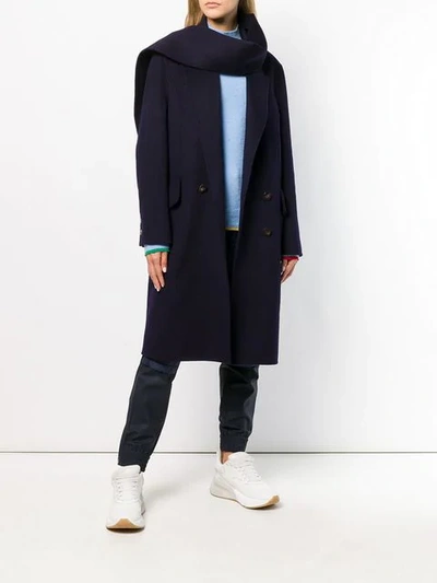 Shop Jw Anderson Navy Double Face Wool Scarf Coat In Blue
