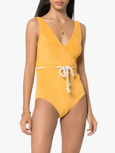 Shop Lisa Marie Fernandez Yasmin Belted Swimsuit In Yellow