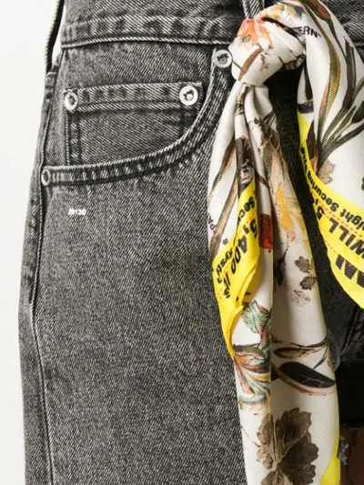 Shop Off-white Scarf Detail Denim Shorts In Grey